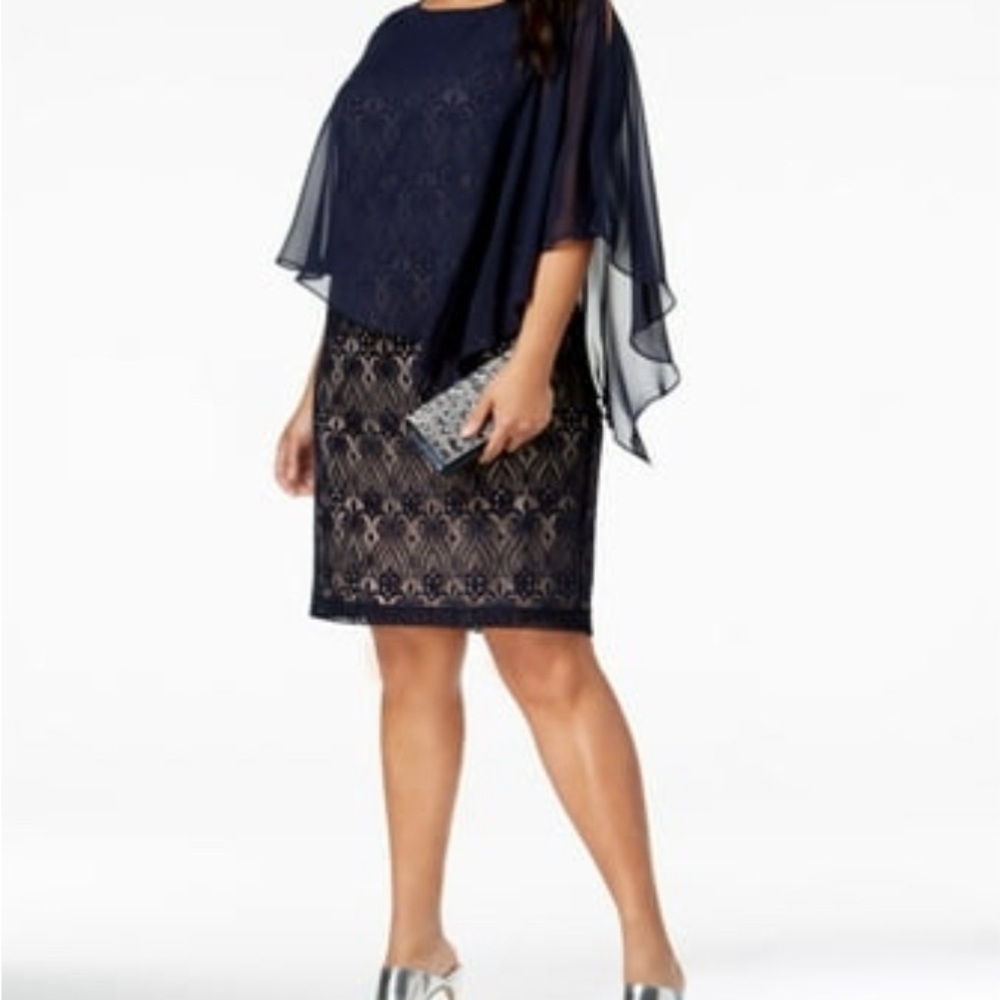 Connected Apparel Plus size dress shiffin overlay navy 20 W - Picture 3 of 8